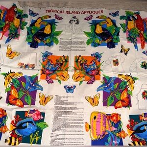 Tropical Island Appliques Cranston Print Works Fabric Panel Birds Fish Butterfly